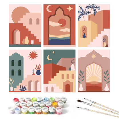 Terracotta Arches and Stairways mini board kit – the 6 designs with the paint pots and brushes