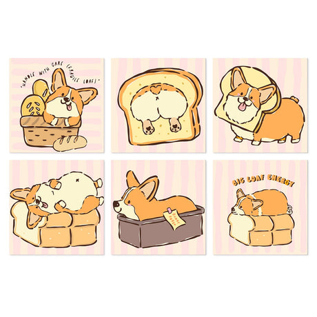 Corgi Bread Loaf Bakery mini board kit – Chubby corgis in a bread basket, on toast, shaped like a loaf and napping in buns and a loaf tin