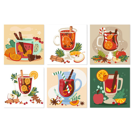 Spiced Mulled Wine Mugs mini board kit – Glasses of hot red mulled wine with orange slices, cinnamon sticks, star anise, apples and pine sprigs