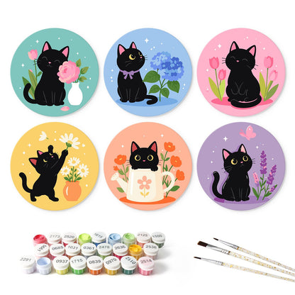 Black Cats in Spring Blooms mini board kit – the 6 designs with the paint pots and brushes