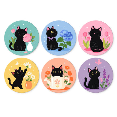 Black Cats in Spring Blooms mini board kit – Black cats with flowers: peonies, hydrangeas, tulips, daisies, a flowery teacup and lavender