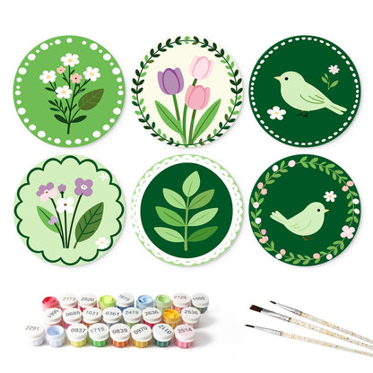 Sage Garden Birds and Tulips mini board kit – the 6 designs with the paint pots and brushes
