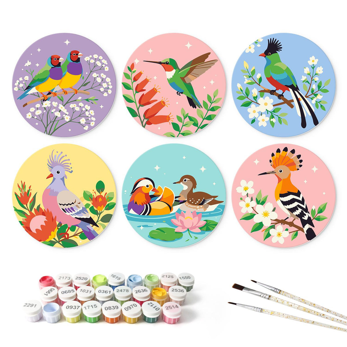 Hummingbird and Hoopoe Garden mini board kit – the 6 designs with the paint pots and brushes