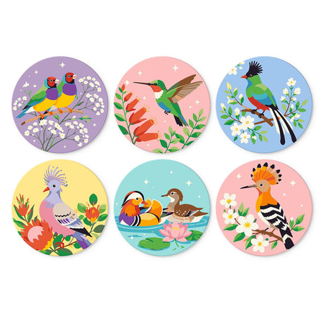 Hummingbird and Hoopoe Garden mini board kit – Exotic birds: Gouldian finches, hummingbird, quetzal, crowned pigeon, mandarin ducks and a hoopoe in blossoms