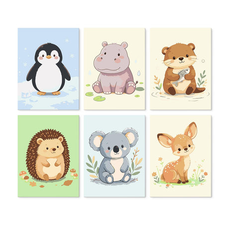 Baby Hippo and Hedgehog Friends mini board kit – Baby animals: penguin, hippo, otter with a fish, hedgehog, koala and fawn