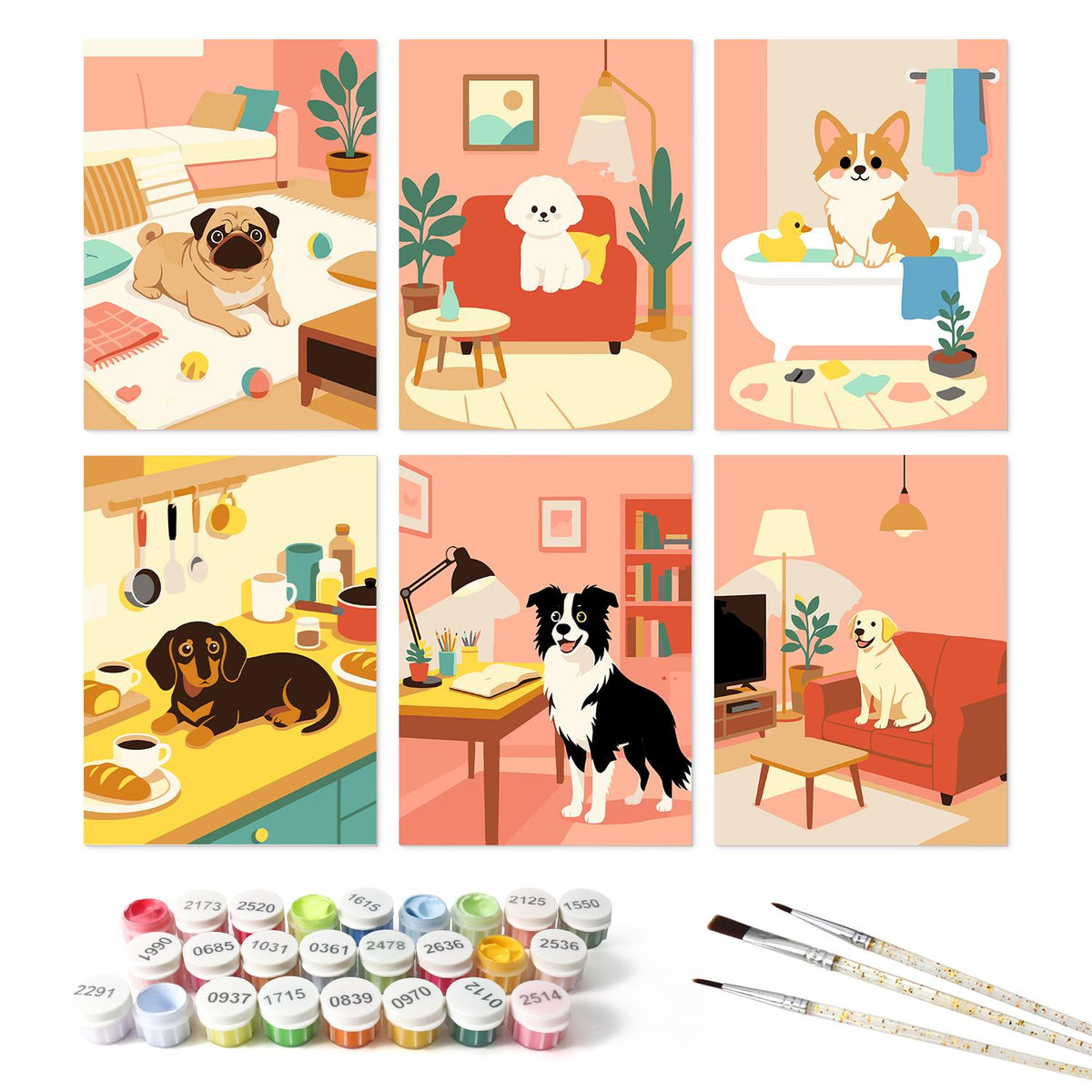 Corgi Bathtime and House Pups mini board kit – the 6 designs with the paint pots and brushes