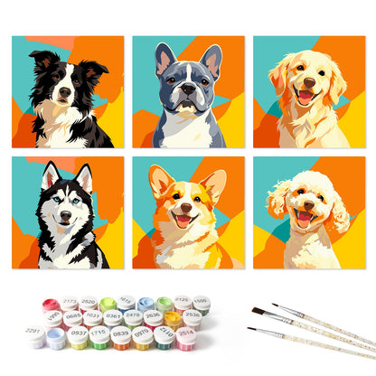 Pop-Art Pup Portraits mini board kit – the 6 designs with the paint pots and brushes