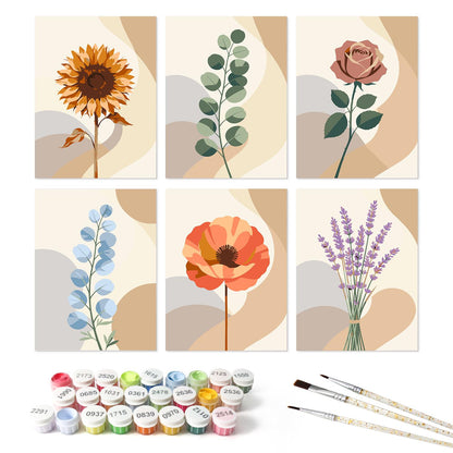 Boho Neutral Single Stems mini board kit – the 6 designs with the paint pots and brushes