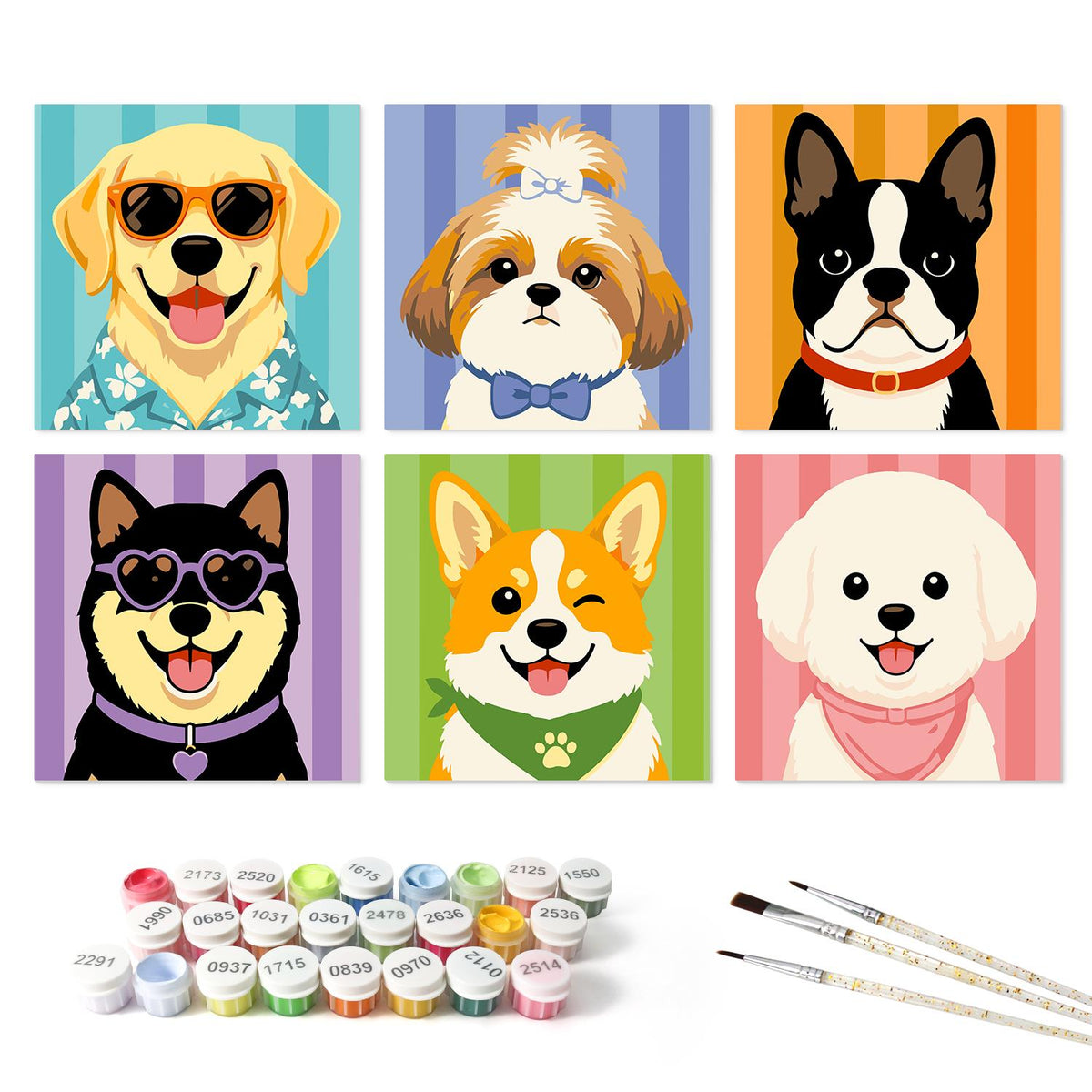 Cool Shades Doggy Portraits mini board kit – the 6 designs with the paint pots and brushes