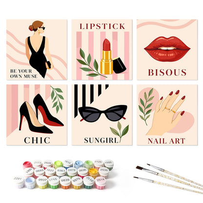 Bisous Lips and Cat-Eye Shades mini board kit – the 6 designs with the paint pots and brushes