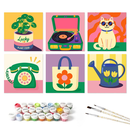 Retro Turntable and Rotary Phone mini board kit – the 6 designs with the paint pots and brushes