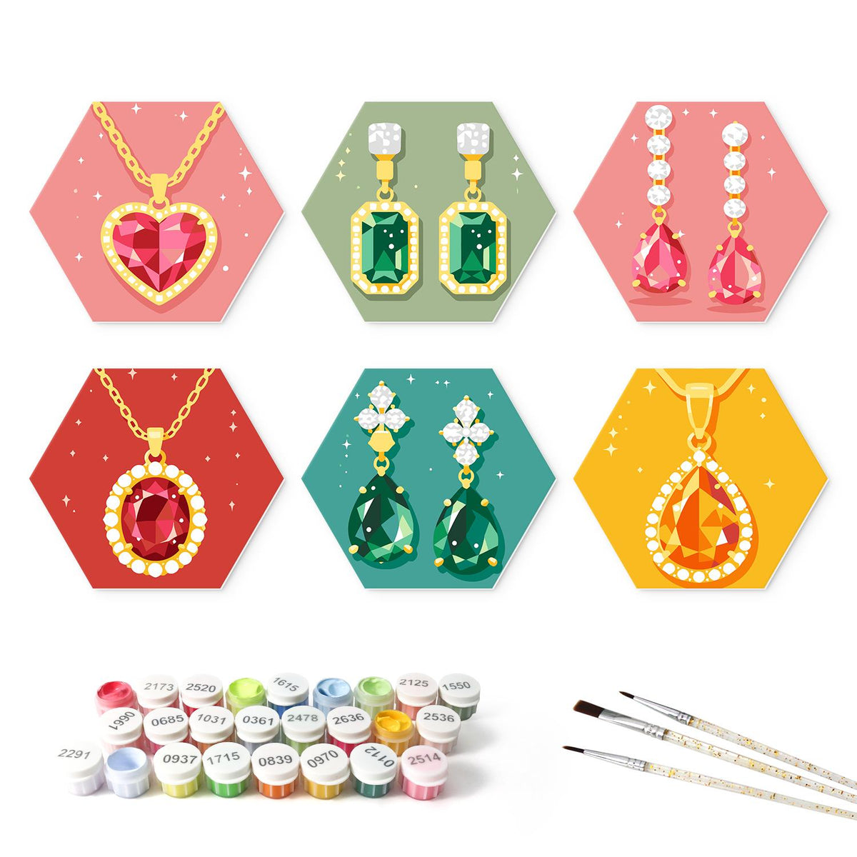 Ruby and Emerald Jewels mini board kit – the 6 designs with the paint pots and brushes