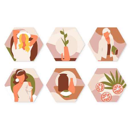 Terracotta Boho Muses mini board kit – Boho art in terracotta tones: faceless women, a vase with a sprig, clay vases and grapefruit slices with palm leaves