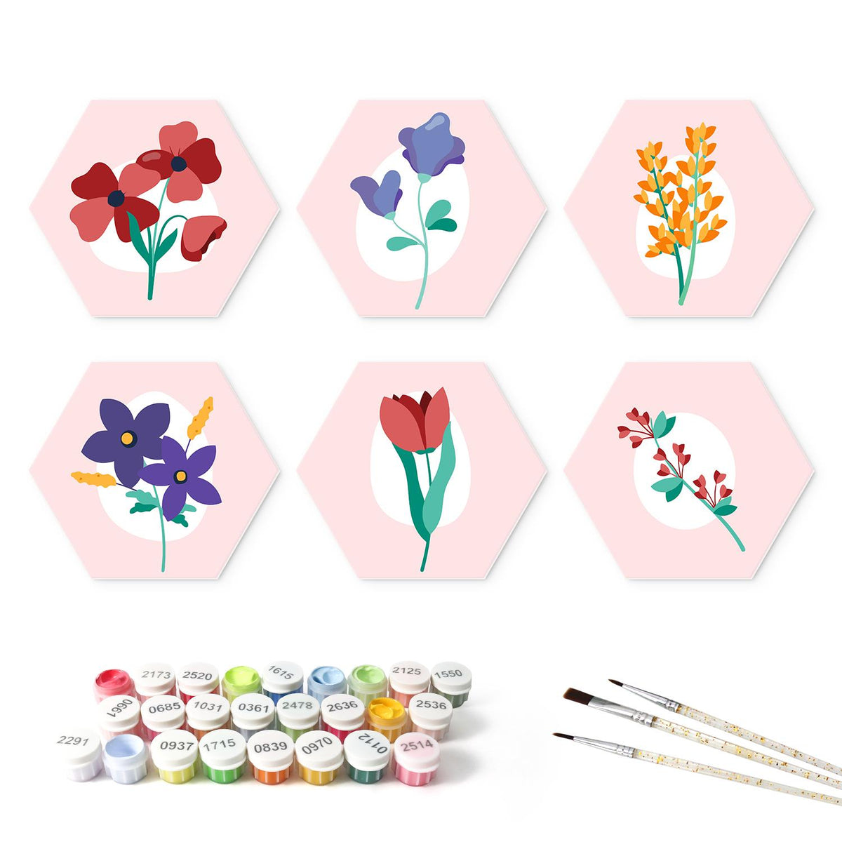 Blush Pink Botanical Sprigs mini board kit – the 6 designs with the paint pots and brushes