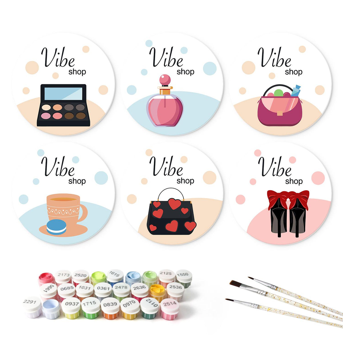 Perfume and Red Heels Boutique mini board kit – the 6 designs with the paint pots and brushes