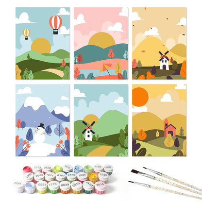 Hot Air Balloons and Windmills mini board kit – the 6 designs with the paint pots and brushes