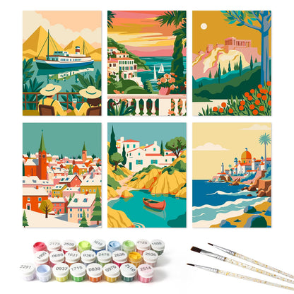 Mediterranean Ferry Holiday mini board kit – the 6 designs with the paint pots and brushes