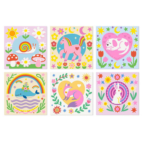 Rainbow Pony and Whale Friends mini board kit – Bright kids' designs: rainbow snail, pink pony, puppy in a heart, whale under a rainbow, fox and bunny with flowers
