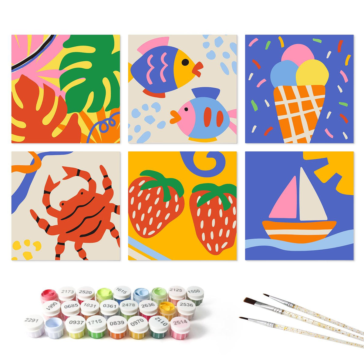 Sailboat and Strawberry Summer mini board kit – the 6 designs with the paint pots and brushes