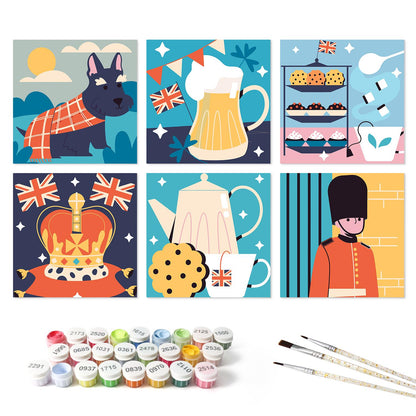 Royal Guard and Teatime Britain mini board kit – the 6 designs with the paint pots and brushes
