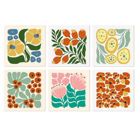 Retro Rust and Sage Florals mini board kit – Retro flower patterns in blue, mustard, rust, pink, teal and sage on cream