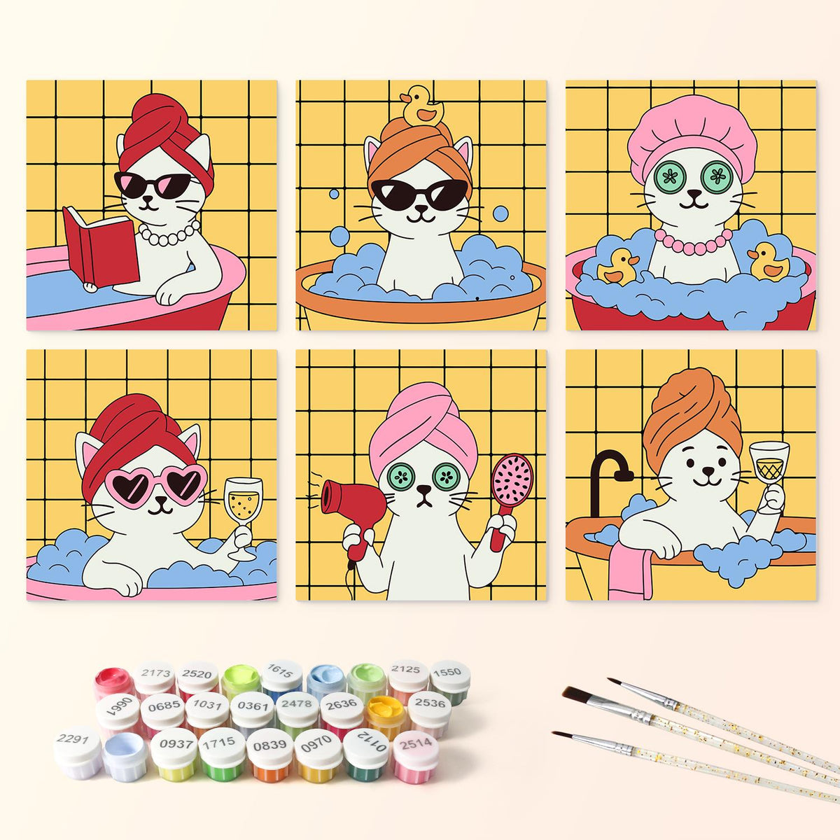 Mustard Tile Bubble Bath Cats mini board kit – image 3