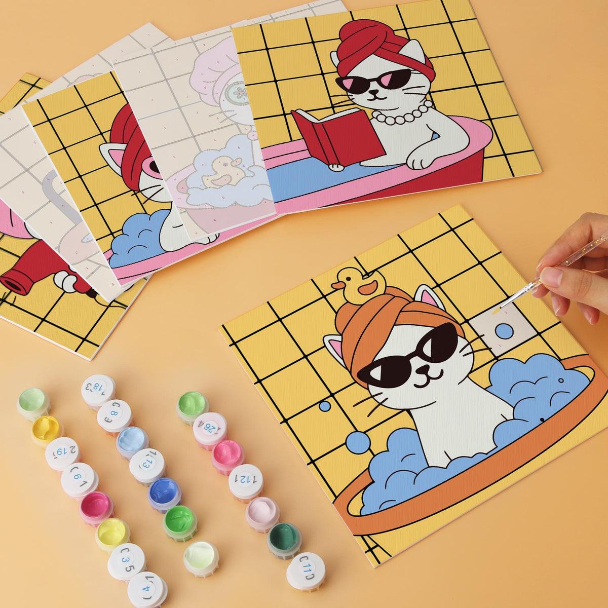 Mustard Tile Bubble Bath Cats mini board kit – image 6