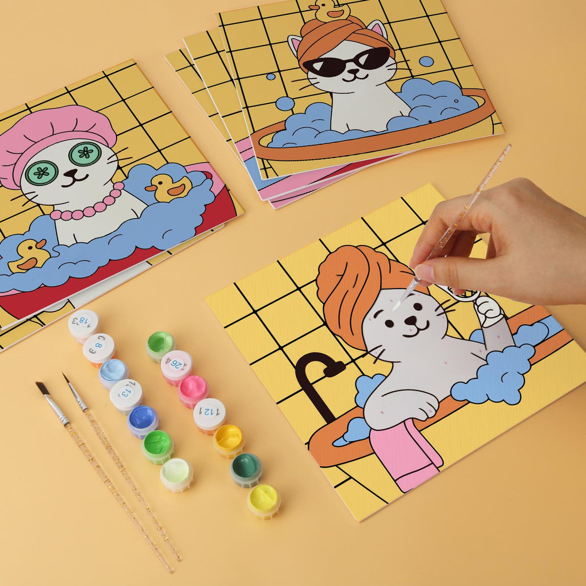 Mustard Tile Bubble Bath Cats mini board kit – image 7