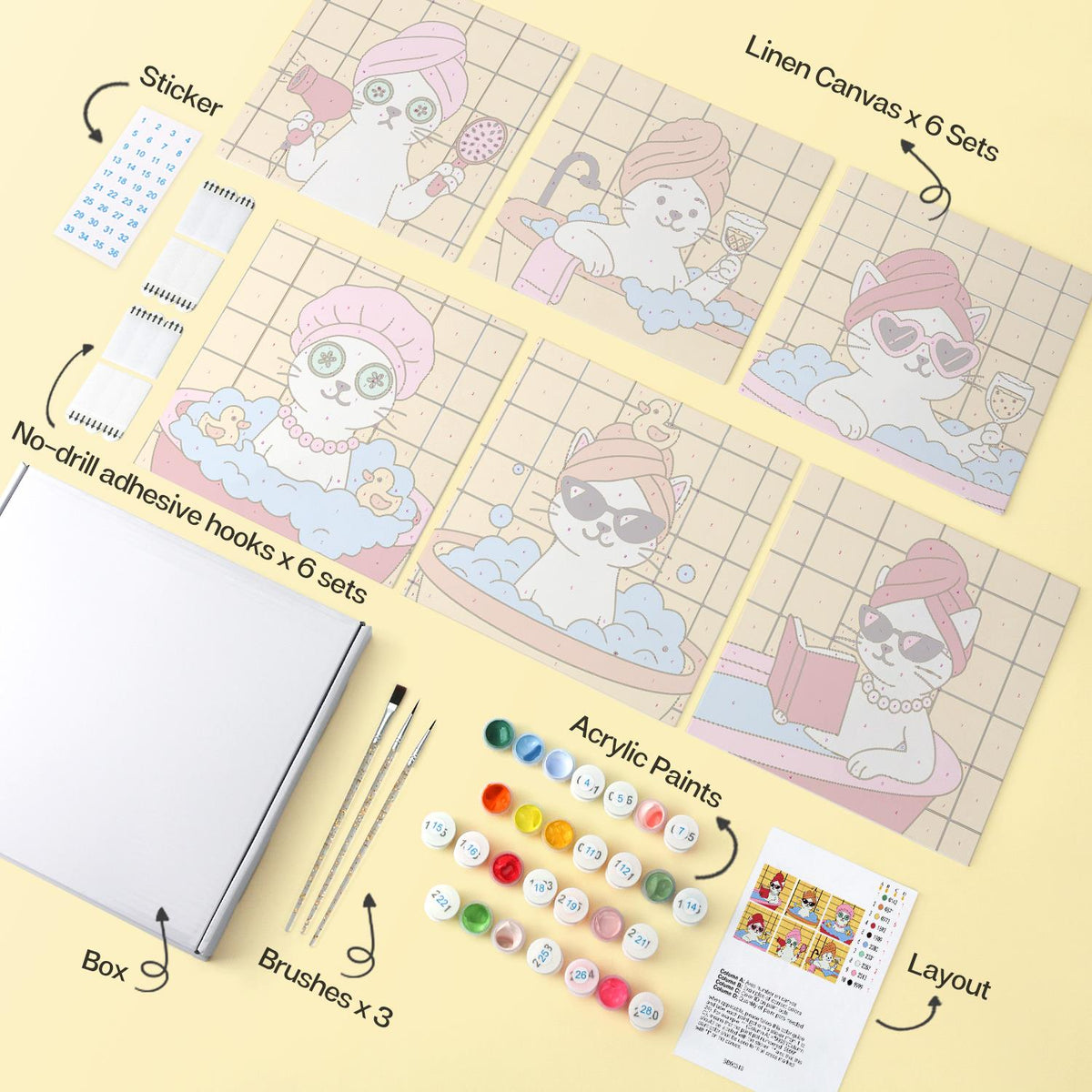 Mustard Tile Bubble Bath Cats mini board kit – image 15