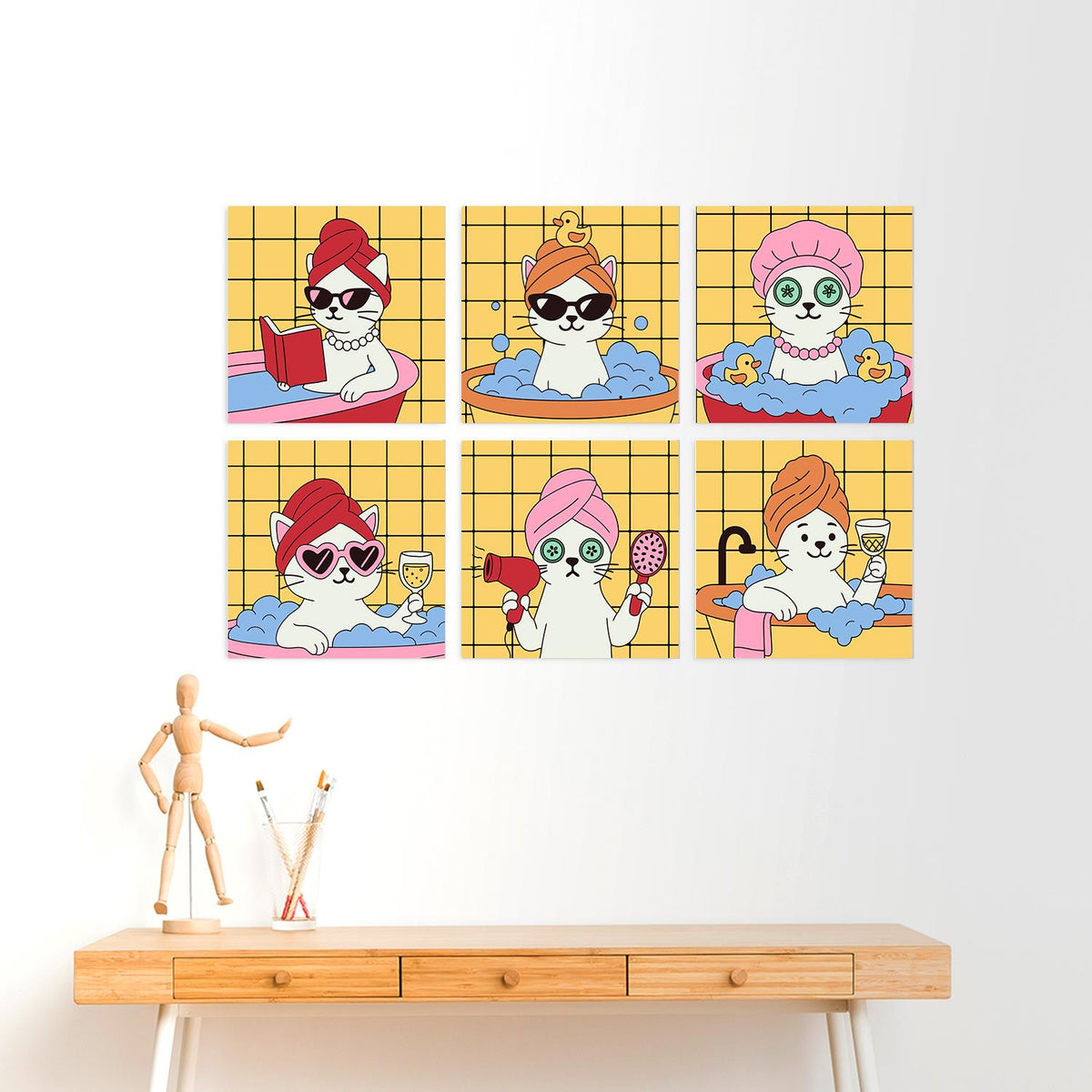 Mustard Tile Bubble Bath Cats mini board kit – image 22