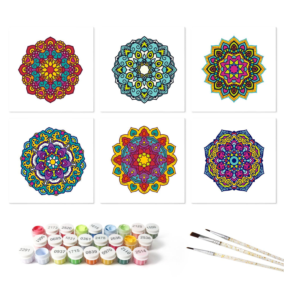 Jewel-Tone Mandala Medallions mini board kit – the 6 designs with the paint pots and brushes