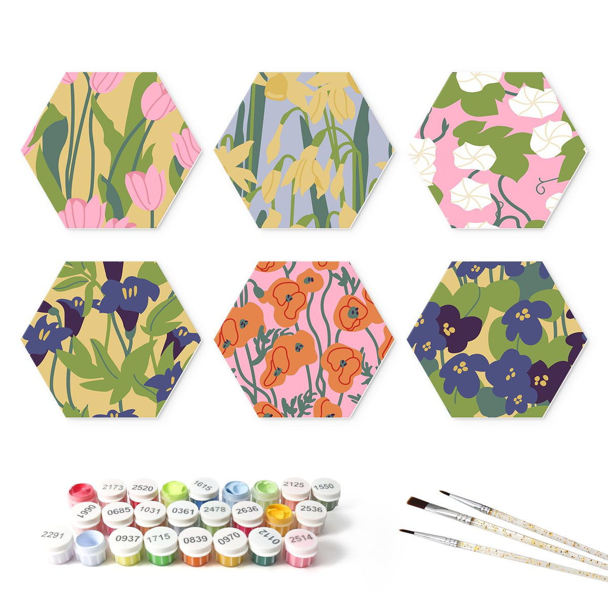 Iris and Poppy Patterns mini board kit – the 6 designs with the paint pots and brushes