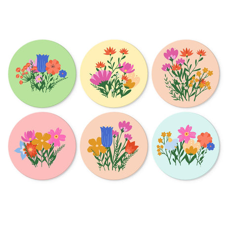 Pastel Wildflower Bouquets mini board kit – Wildflower bunches in pink, orange and blue on soft green, yellow, peach, pink and mint