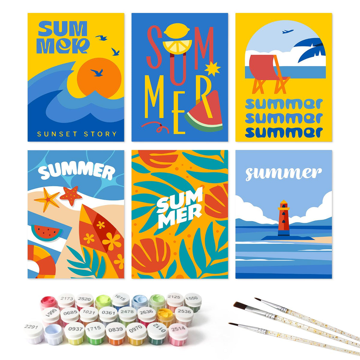 Bold Summer Type Posters mini board kit – the 6 designs with the paint pots and brushes