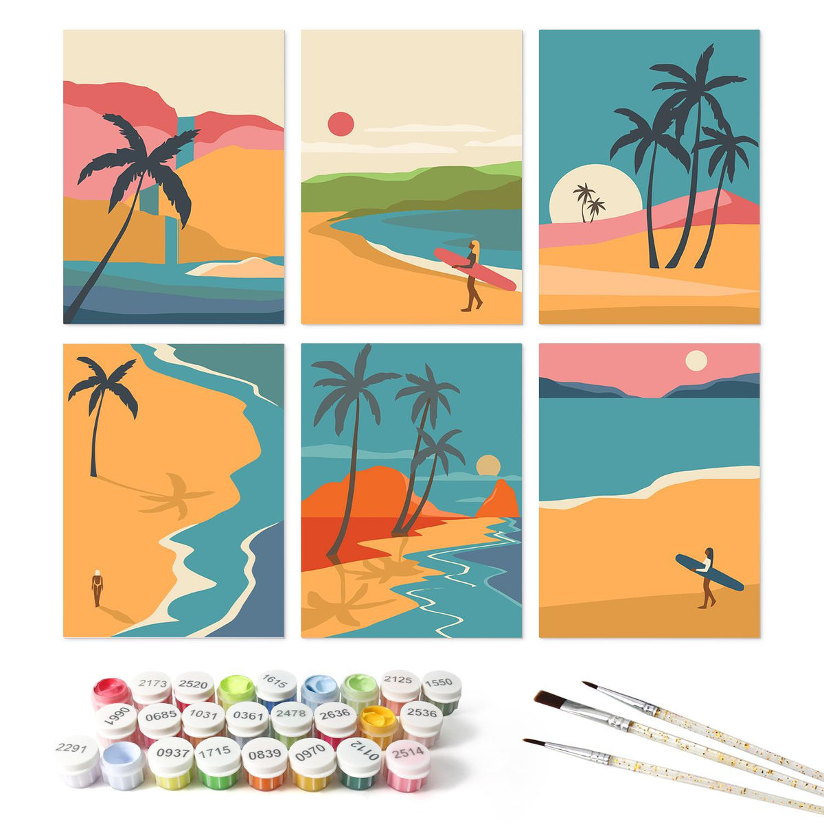 Lone Surfer Palm Shores mini board kit – the 6 designs with the paint pots and brushes