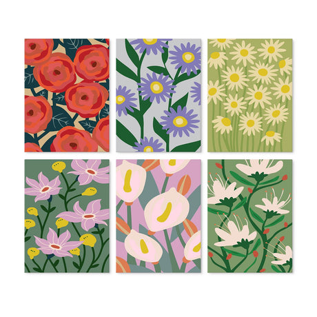 Painted Rose and Daisy Patterns mini board kit – Allover flower patterns: red roses, purple asters, daisies, pink star lilies, calla lilies and white blooms