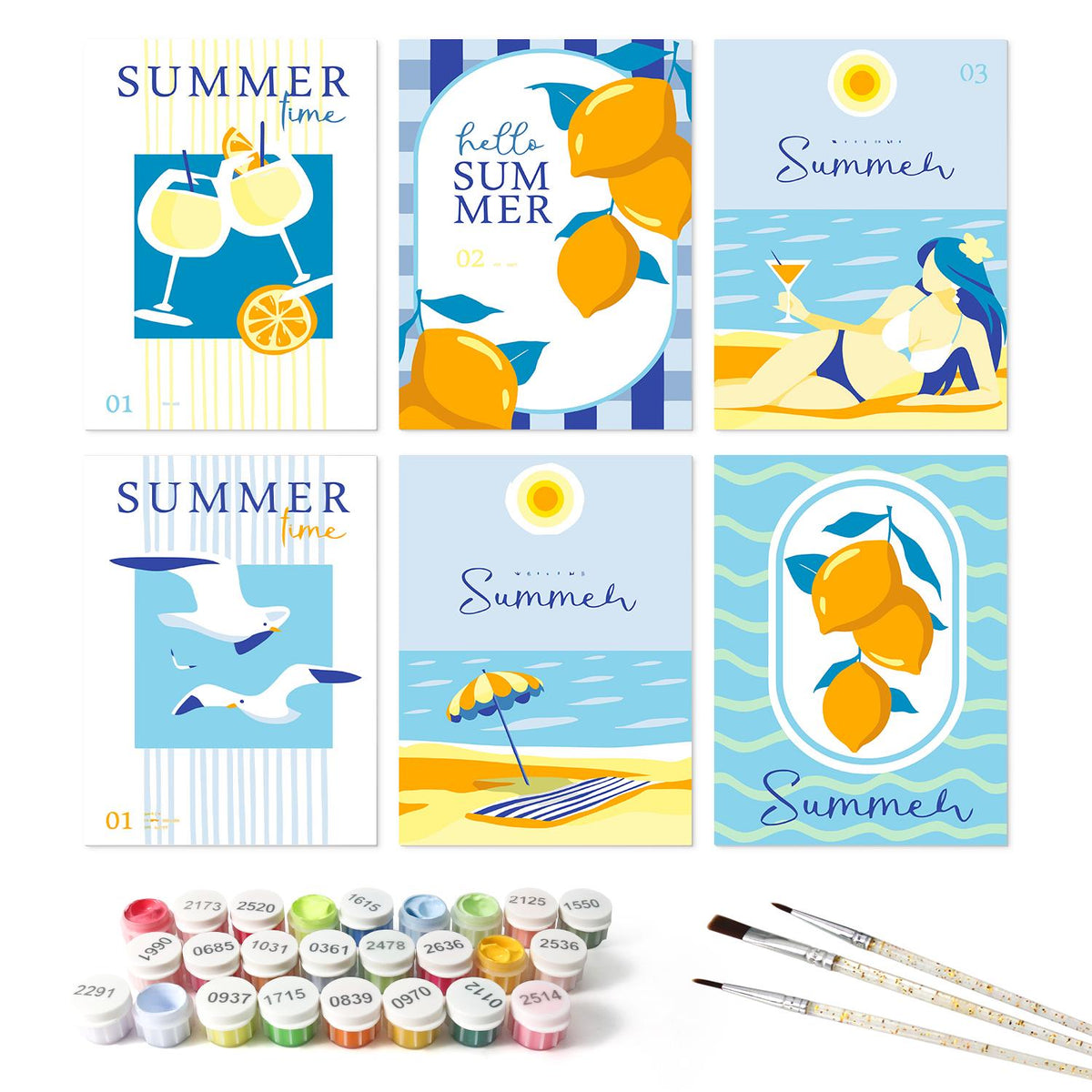 Seagulls and Lemon Spritz mini board kit – the 6 designs with the paint pots and brushes