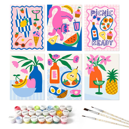 Picnic Ready Fruit and Vases mini board kit – the 6 designs with the paint pots and brushes