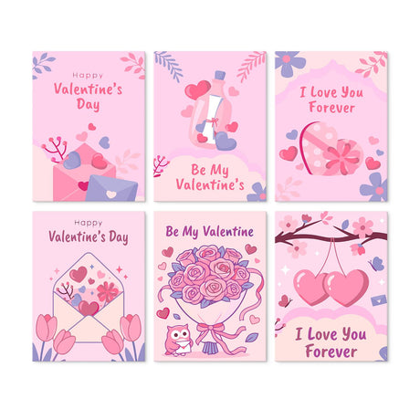 Be My Valentine Love Notes mini board kit – Pink Valentine's cards: love letters, hearts, a heart gift box, a rose bouquet and two hanging hearts