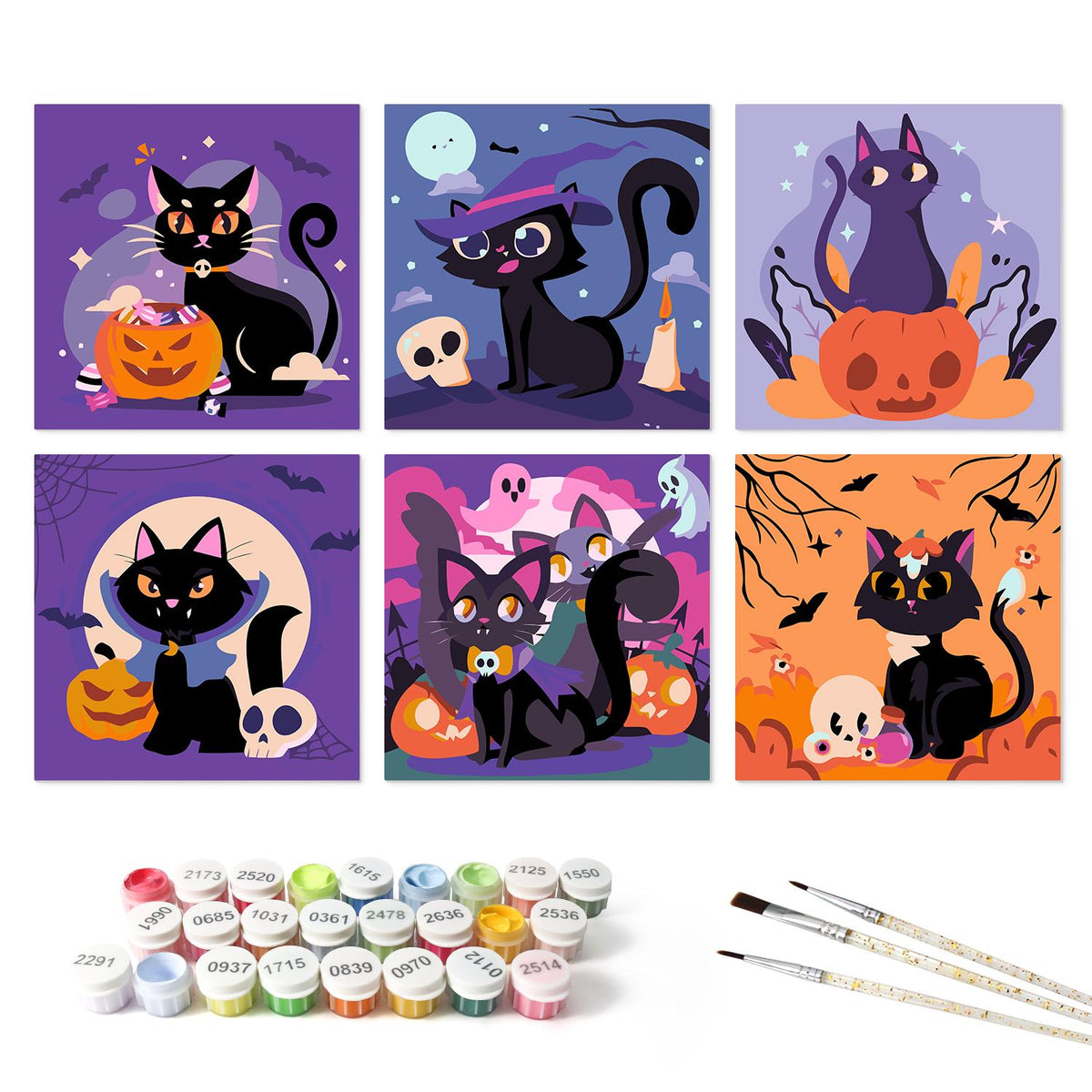 Pumpkin and Skull Black Cats mini board kit – the 6 designs with the paint pots and brushes