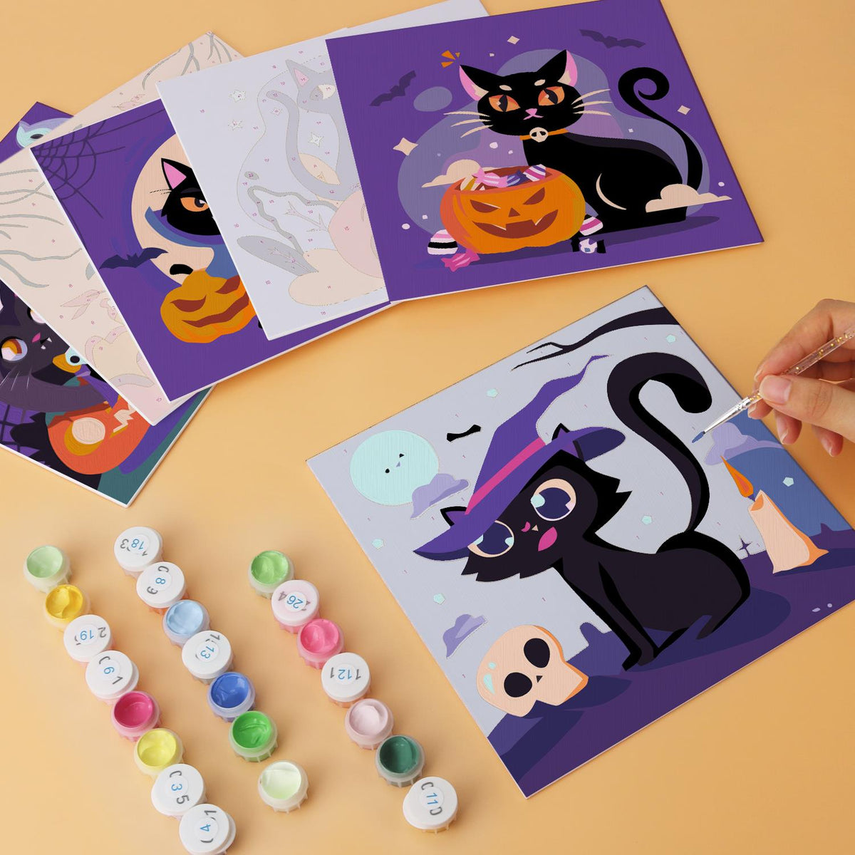 Pumpkin and Skull Black Cats mini board kit – image 6