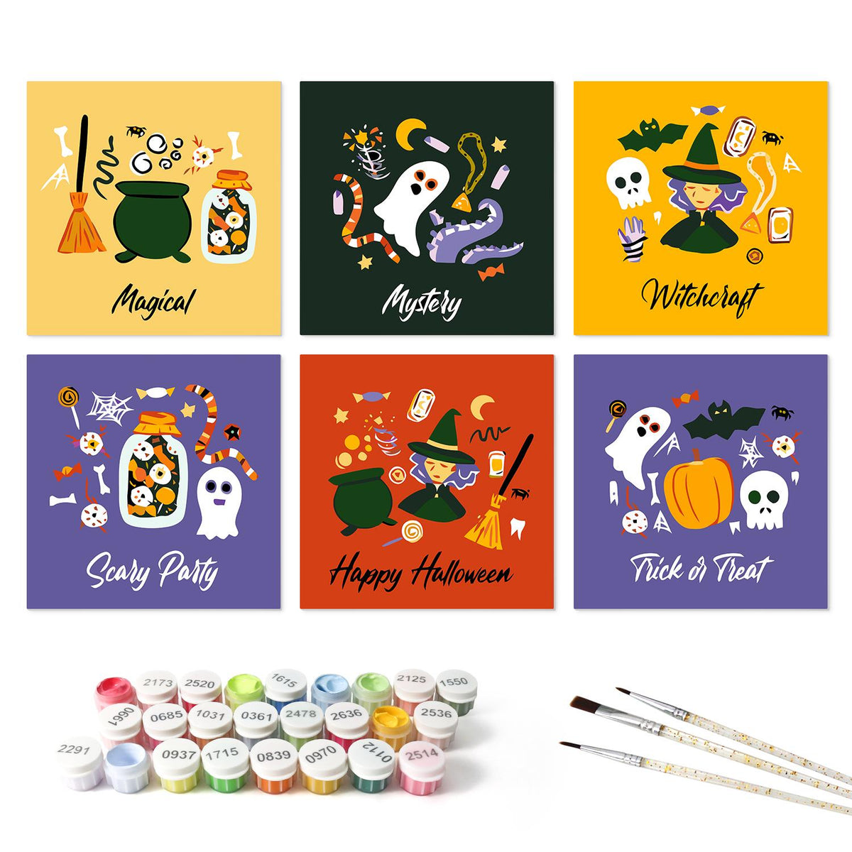 Witch's Cauldron Spooky Party mini board kit – the 6 designs with the paint pots and brushes