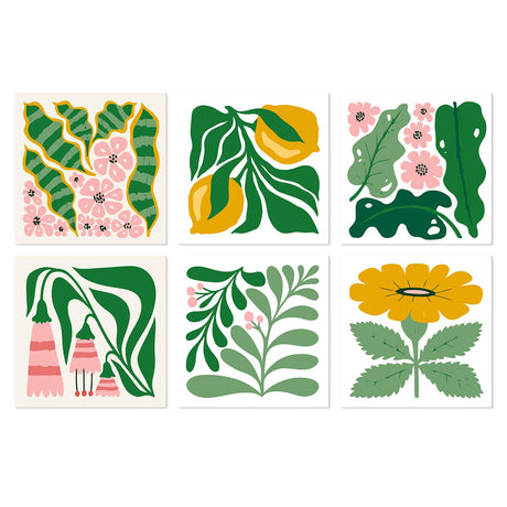 Lemon Leaf and Pink Blossom mini board kit – Bold green leaves with pink blossoms, lemons, a sage sprig and a yellow flower on cream