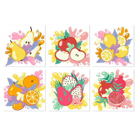 Splashy Dragon Fruit Medley mini board kit – Pears, apples, lemons, oranges, dragon fruit and pomegranates bursting from colorful splashes and leaves