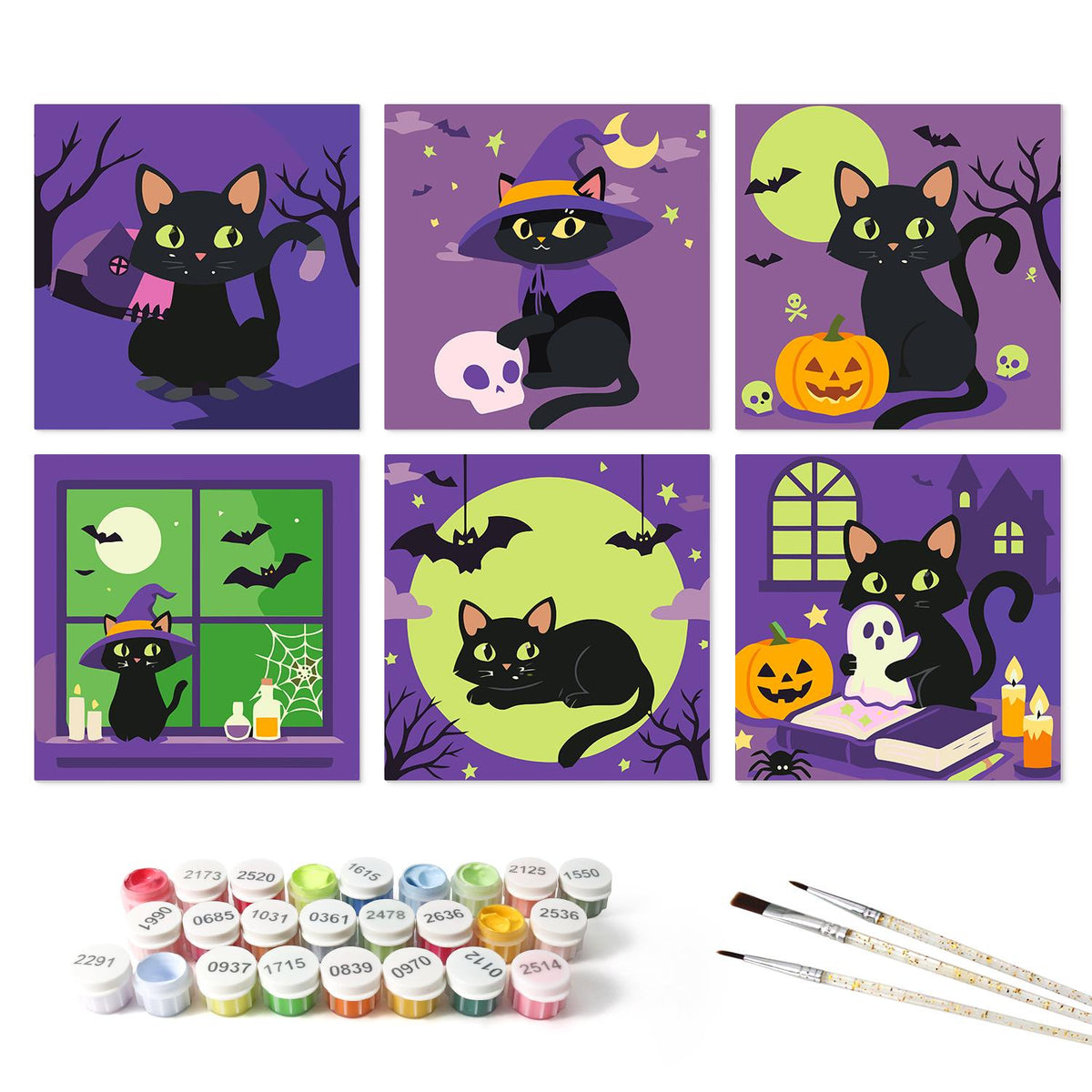 Spellbook and Candle Black Cats mini board kit – the 6 designs with the paint pots and brushes