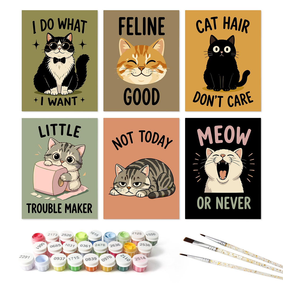 Cat Hair Don't Care Slogans mini board kit – the 6 designs with the paint pots and brushes