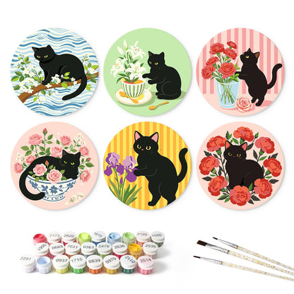 Black Cats Among the Roses mini board kit – the 6 designs with the paint pots and brushes