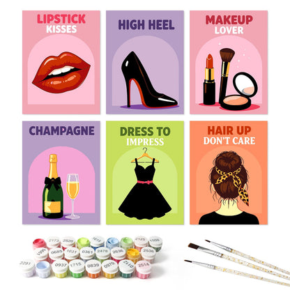 Lipstick and Champagne Glam mini board kit – the 6 designs with the paint pots and brushes