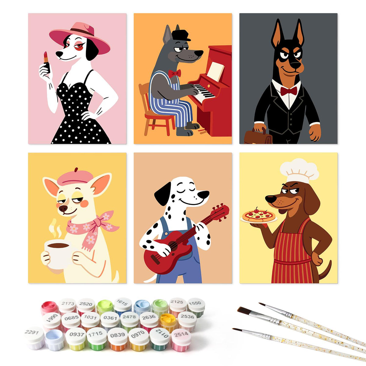 Dapper Dogs and Pizza Chef mini board kit – the 6 designs with the paint pots and brushes