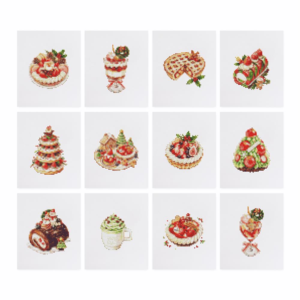 Strawberry Holiday Bakery mini diamond painting – the 12 designs laid out on white